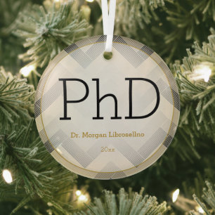 Adorno De Cristal Herringbone Black Tan PhD Graduation Name