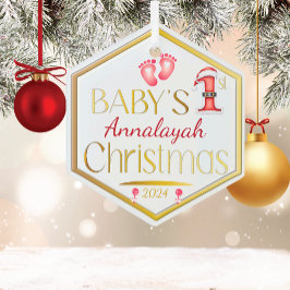 Adorno De Cristal Hexagon Baby 1er Navidades Personalizado Keepsake 
