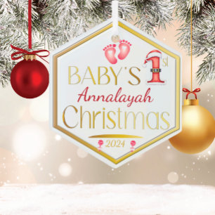 Adorno De Cristal Hexagon Baby 1er Navidades Personalizado Keepsake 
