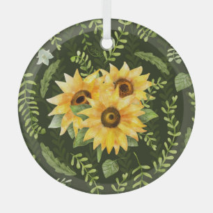 Adorno De Cristal Hierbas de girasoles deja patrón acuático