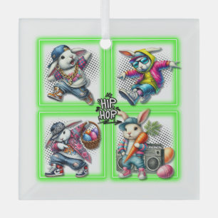 Adorno De Cristal Hip Hop Easter Bunny Buddies, Neon Green  