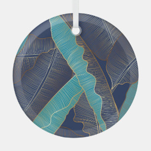 Adorno De Cristal Hoja de Banana Dorada: Patrón de Lujo.