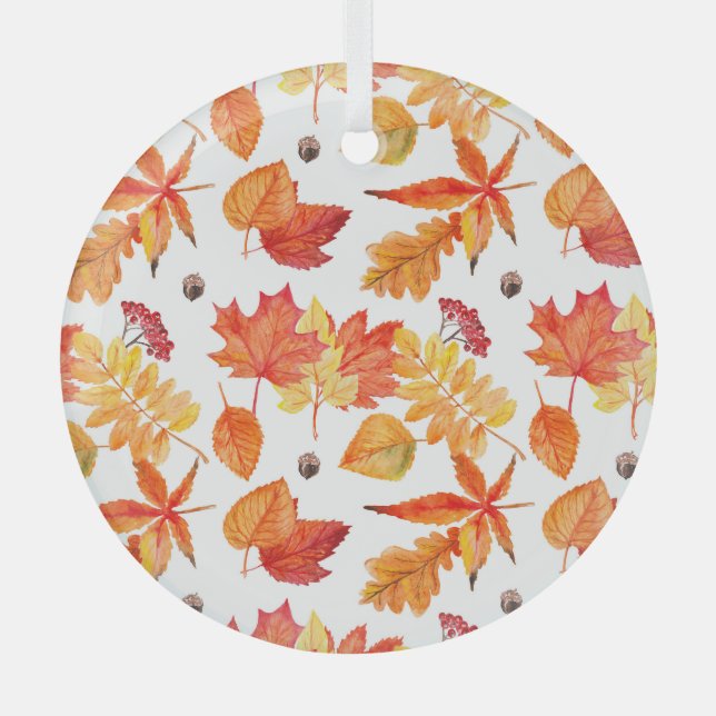 Adorno De Cristal Hojas acuarelas, patrón natural sin costuras. (Anverso)