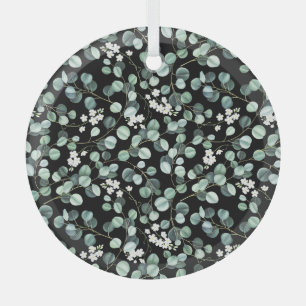 Adorno De Cristal Hojas de eucalipto: Patrón de flores blancas