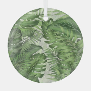 Adorno De Cristal Hojas de la selva tropical: fondo floral sin solda