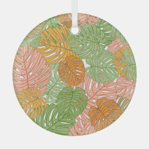 Adorno De Cristal Hojas de monstera tropical, coloridas y sin costur