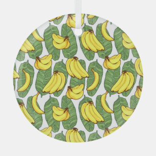 Adorno De Cristal Hojas de plátano: Patrón de frutas tropicales