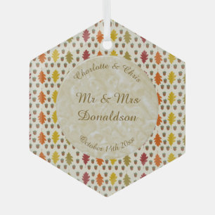 Adorno De Cristal Hojas de roble y maíz Personalizado Boda otoño