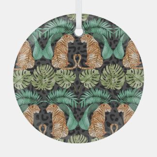 Adorno De Cristal Hojas de tigres: la jungla acuarela sin foco.