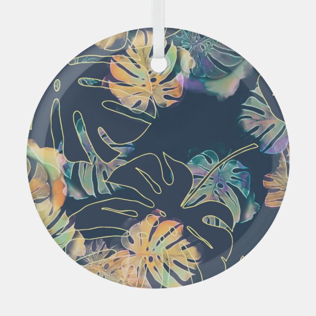 Adorno De Cristal Hojas exóticas pintadas a mano: patrón sin costura (Anverso)