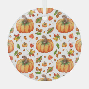 Adorno De Cristal Hojas otoñales, bellotas: patrón de acuarela.