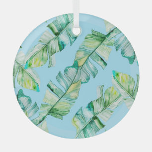 Adorno De Cristal Hojas tropicales acuarelas, ilustracion sin costur