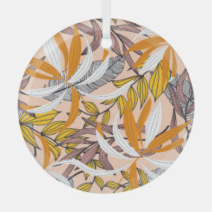 Adorno De Cristal Hojas tropicales coloridas, patrón de fondo beige