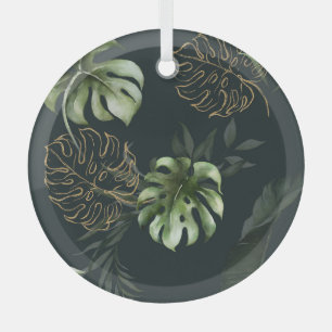Adorno De Cristal Hojas tropicales de oro: acuarela oscura