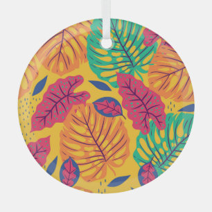 Adorno De Cristal Hojas tropicales: gráfico vintage de fondo amarill
