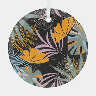 Adorno De Cristal Hojas Tropicales: Impresión de época oscura.