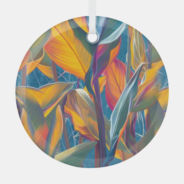 Adorno De Cristal Hojas tropicales, pared de hormigón grueso. (Anverso)