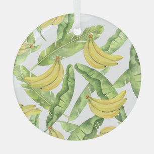 Adorno De Cristal Hojas tropicales, plátanos, patrón de acuarela.