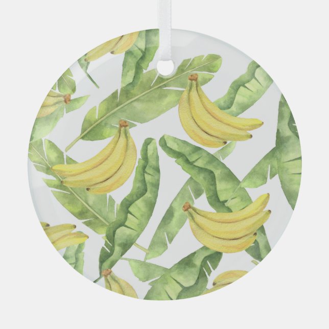 Adorno De Cristal Hojas tropicales, plátanos, patrón de acuarela. (Anverso)