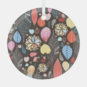 Adorno De Cristal Hojas y aves otoñales.