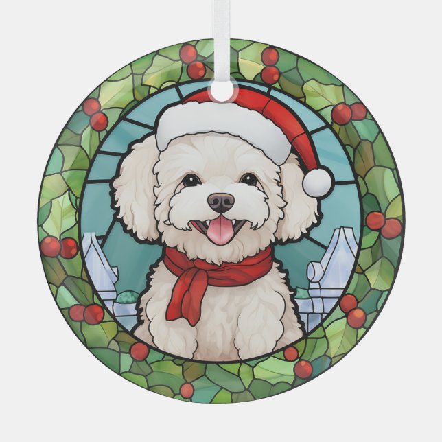 Adorno De Cristal Holly Frame Santa Bichon Frise Dog Navidades (Anverso)