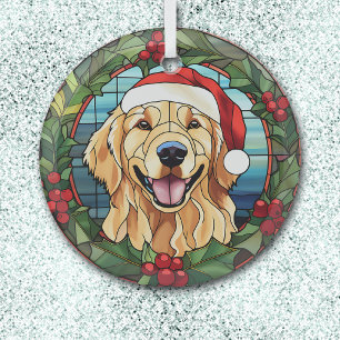Adorno De Cristal Holly Wreath Golden Retriever Dog Navidades
