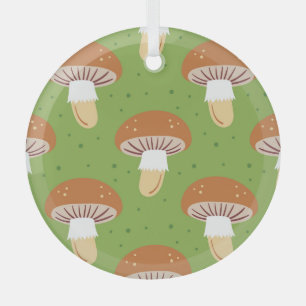 Adorno De Cristal Hongos otoñales: patrón sin costuras verde.