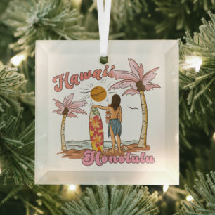 Adorno De Cristal Honolulu Hawái Retro Surf Playa Tropical