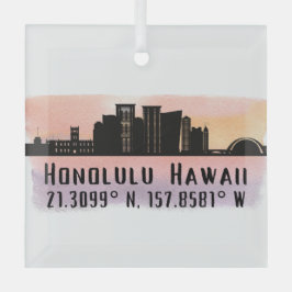 Adorno De Cristal Honolulu Skyline Latitude and Longitude 