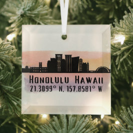 Adorno De Cristal Honolulu Skyline Latitude and Longitude 