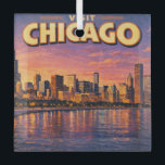 Adorno De Cristal horizonte de Chicago y lago Michigan por la tarde<br><div class="desc">El horizonte de Chicago y el lago Michigan por la noche</div>