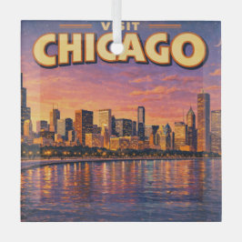 Adorno De Cristal horizonte de Chicago y lago Michigan por la tarde