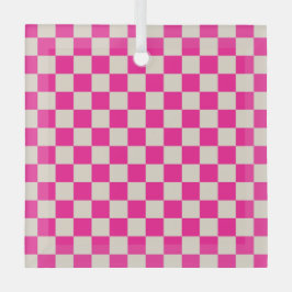 Adorno De Cristal Hot pink and tan checkerboard pattern