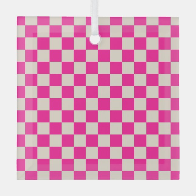 Adorno De Cristal Hot pink and tan checkerboard pattern (Anverso)