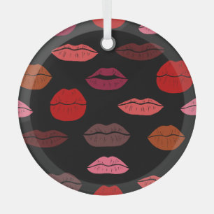 Adorno De Cristal Huella de labios, besos rosados rojos.