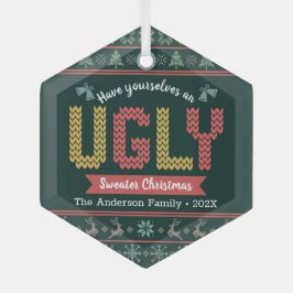Adorno De Cristal Hunter Green Knit Ugly Sweater Navidades nórdicos