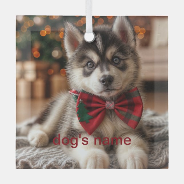 Adorno De Cristal Husky personalizado (Anverso)