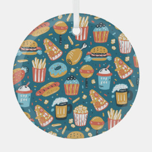 Adorno De Cristal Iconos de comida rápida: Doodles antiguos