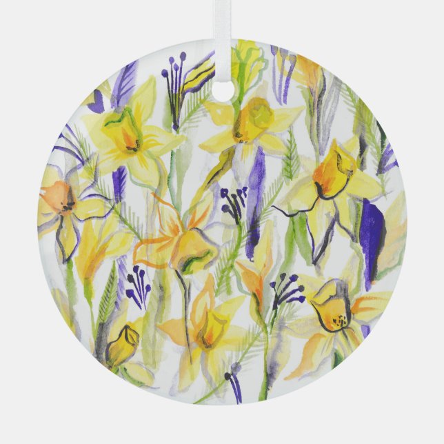 Adorno De Cristal Ilustracion acuarela de los Daffodils amarillos (Anverso)