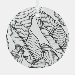 Adorno De Cristal Ilustracion blanco negro de hojas de plátano
