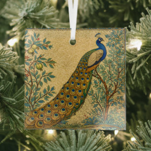 Adorno De Cristal Ilustración botánica de pavo real Art Nouveau