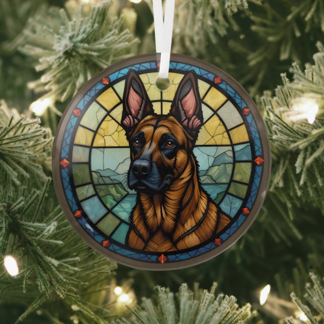 Adorno De Cristal Ilustración de estilo vitral de Malinois belga (in situ)