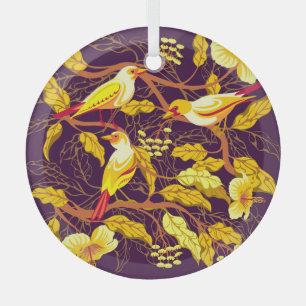 Adorno De Cristal Ilustración de Flores Exóticas Aves Tropicales