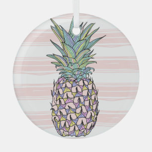 Adorno De Cristal Ilustracion de piña vintage colorido.