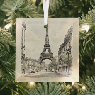 Adorno De Cristal Ilustración de viaje antigua de París