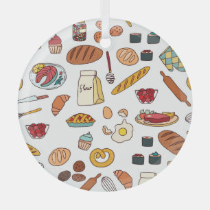 Adorno De Cristal Ilustraciones de alimentos de época: patrón sin so