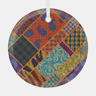 Adorno De Cristal imitación de patchwork indio, lienzo vintage.