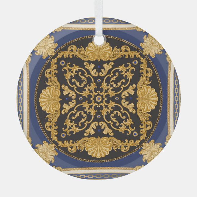 Adorno De Cristal Impresión de Bandana: Oro azul negro. (Anverso)