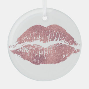 Adorno De Cristal Impresión de labios rosados vintage, oro rosa.