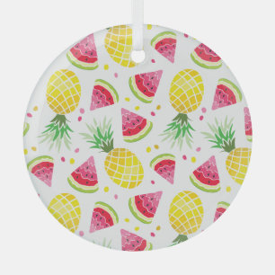 Adorno De Cristal Impresión de verano de piña de sandía sin foco